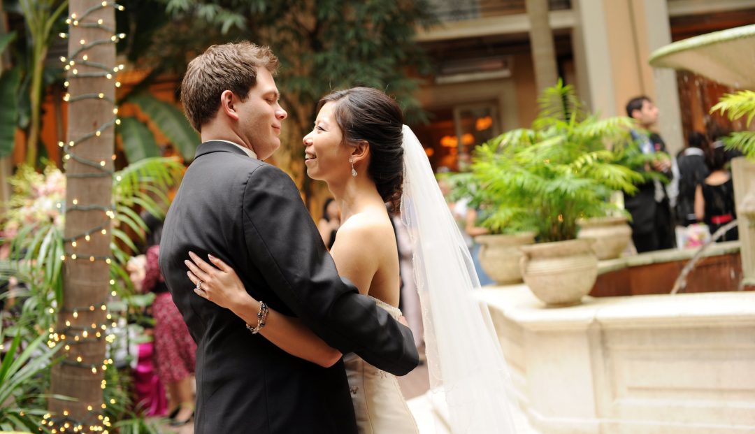 The happy couple shares their first dance